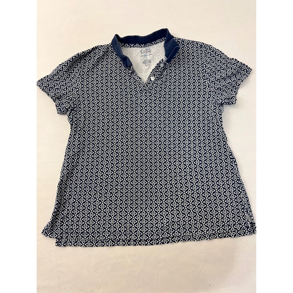 Croft & Barrow Womens Navy White Geometric Quatrefoil Cotton Polo Shirt Size M
